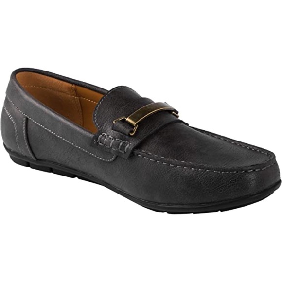 Men’s Slip On Round Toe Dress Shoes Metal Accent Loafer Dark Grey Size 10 main image 4